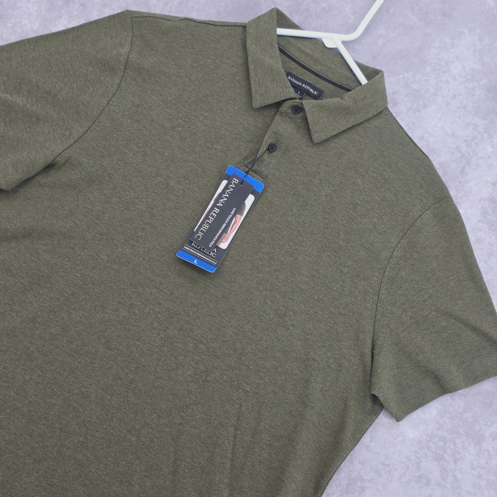 Banana Republic Luxe Touch Performance Polo Mens Large Olive Green Short Sleeve